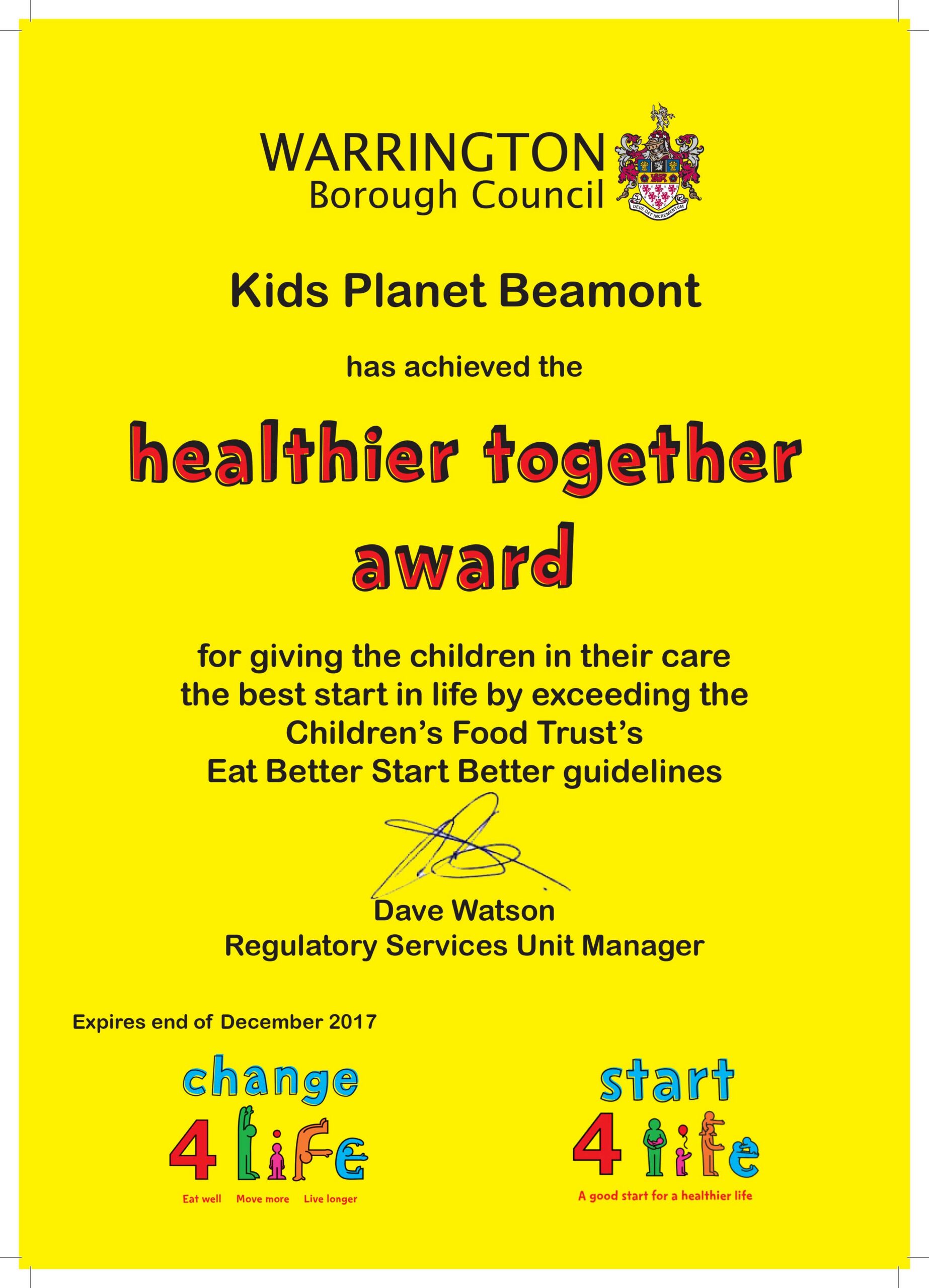 Healthier Togther Award Beamont Healthier Togther Award Beamont